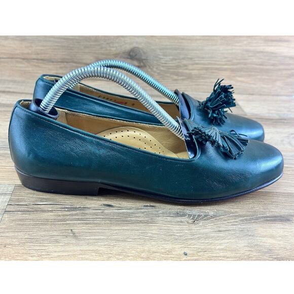 Vintage 90's Cole Haan Italian Leather Chestnut Green Tassel Loafers 6B - Picture 1 of 6